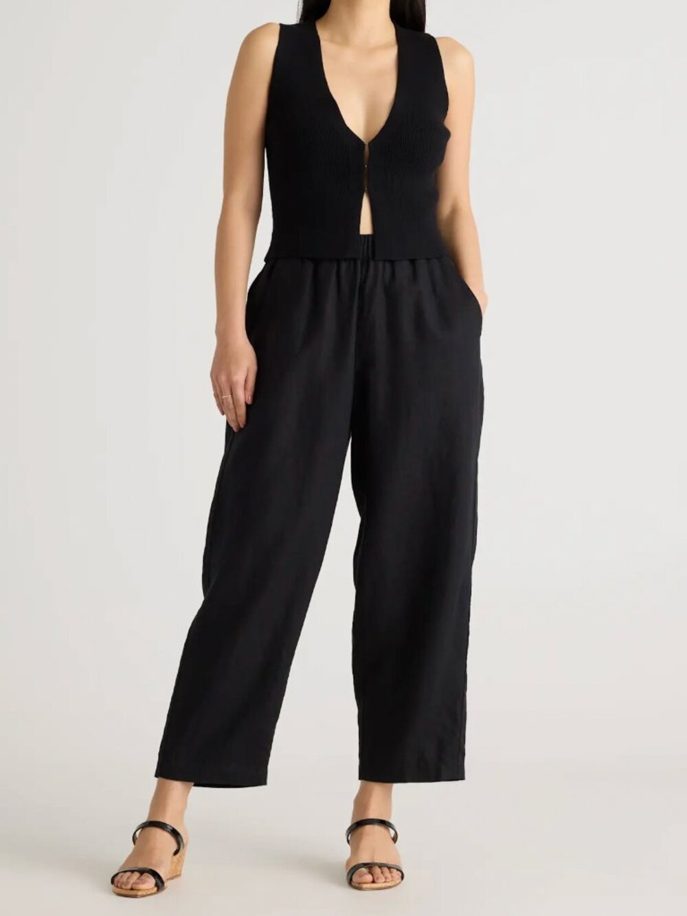 Quince 100% European Linen Pants, Black, Size M
